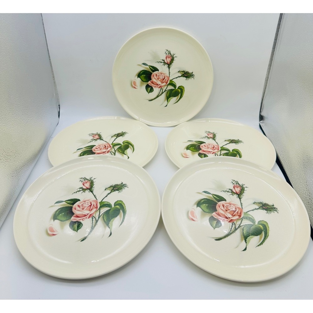 Vintage 1950 Universal Potteries Ballerina Moss Rose 9" Dinner Plates Set of 5